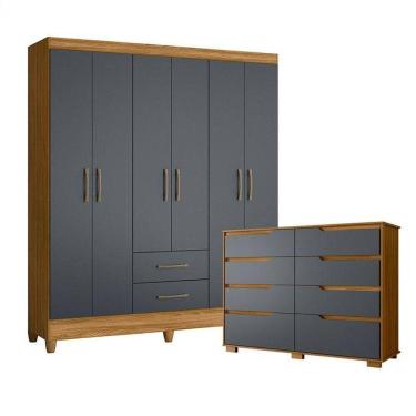 Imagem de Guarda Roupa Casal Panamá E Cômoda Georgia Freijó Cinza - Moval