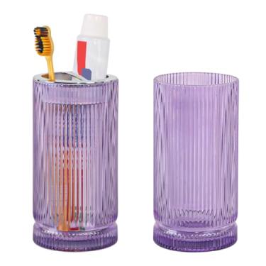 Imagem de Tonxus Suportes de escova de dentes para banheiros, 2 peças de suporte de escova de dentes de vidro, copo de banheiro de 400 ml e copo de enxaguante bucal, escova de dentes e organizador de pasta de