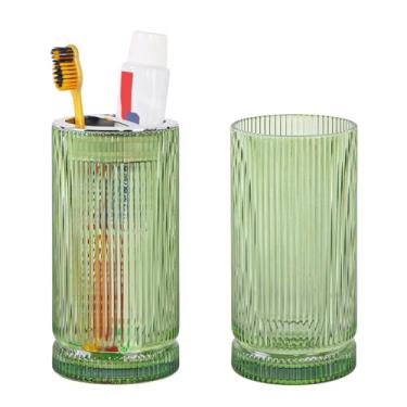 Imagem de Tonxus Suportes de escova de dentes para banheiros, 2 peças de suporte de escova de dentes de vidro, copo de banheiro de 400 ml e copo de enxaguante bucal, escova de dentes e organizador de pasta de