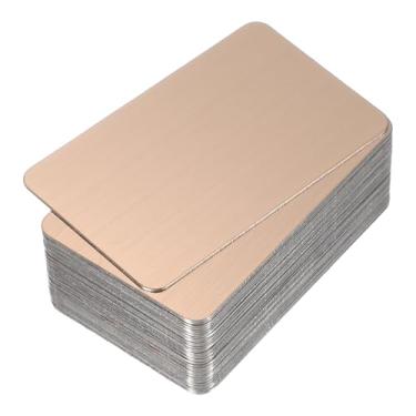 Imagem de PATIKIL Cartões de visita de metal de aço inoxidável de 0,3 mm, pacote com 50 cartões de visita em branco escovado, gravação a laser para cartões de presente DIY, ouro rosa