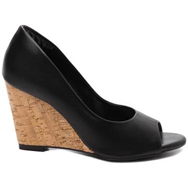 Imagem de Sandália Anabela Feminina Elegante Segura Salto 8,5cm Preto [Tamanho: 35]