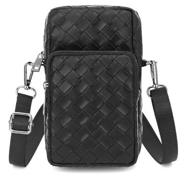 Imagem de BBORGDC Bolsa feminina pequena, de couro vegano, tecido preto, bolsa de ombro para viagem, design original boho, formato 3D em camadas para caminhadas e viagens diárias, presente