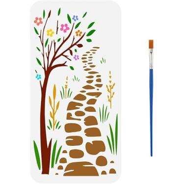 Imagem de Estêncil de desenho vazado com estampa de trilha, 15 x 30 cm, árvore, flor, folha, estêncil de desenho para scrapbook, álbum de fotos, pintura na parede, chão de madeira