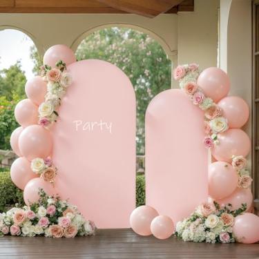 Imagem de Conjunto de 2 capas de arco rosa - 2 capas de arco rosa de 7,2 m e 1,8 m de elastano, para festa de aniversário, chá de bebê, meninas, chá de panela, foto, balão, arco, pano de fundo elástico