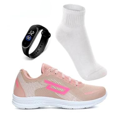 Imagem de Tênis Feminino Academia Caminhada Corrida Leve Confortável + Relógio Digital + Meia (ROSA, BR, Adulto, Numérico, 35)