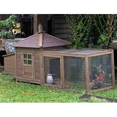 Imagem de Gaiola grande de madeira para galinha com caixa de nidificação, porta de ventilação, bandeja removível e rampa para animais de estimação para jardim e quintal