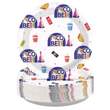 Imagem de Greencian 50 peças de pratos de papel taco, 23 cm, pratos de sobremesa de quesadilla, descartáveis, burrito, bebida mexicana, taco, quesadilla, artigos de festa para aniversário, chá de bebê