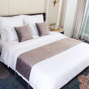 Imagem de Capa protetora de lenço de corredor de cama, cachecol de cama com estrelas cadentes de vidro colorido e enfeites de strass, para hotel pousadas residenciais - curry cinza | | 45 * 180 cm para cama de