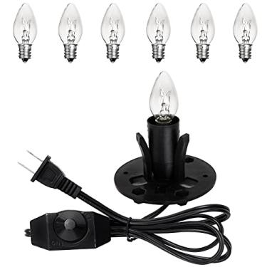 Imagem de OHLGT Substituição do cabo da lâmpada de sal do Himalaia com interruptor regulador e lâmpadas de sal halógena E12 (pacote com 6), cabos de lâmpadas de sal de 5 pés com montagem de base (cabos de lâmpadas de sal com montagem de base)