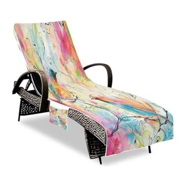 Imagem de ATTX Capa de toalha para cadeira de sala de estar com estampa de flores em aquarela, antiderrapante, 215,8 x 76,2 cm, capa de cadeira de praia para uso ao ar livre, jardim, hotel e espreguiçadeiras