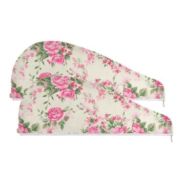 Imagem de SEHANY Toalha de cabelo de microfibra Elegant Roses para mulheres, 2 peças, turbantes de cabelo de secagem rápida com botão, touca de cabelo seco absorvente toalha de secagem de cabelo para cabelos