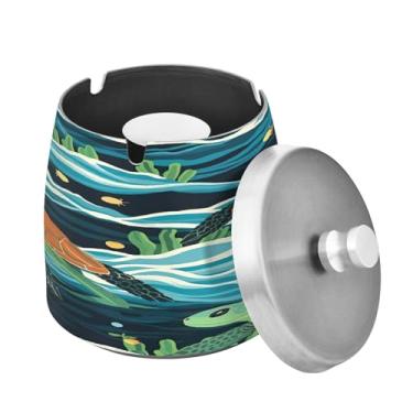 Imagem de Blueangle Cinzeiro fofo de tartarugas marinhas com tampa para cigarros, à prova de vento/chuva, aço inoxidável, sem fumaça, inodoro, cinzeiro para uso interno ou externo (17)