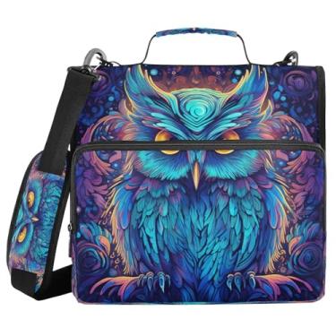 Imagem de ATTX Fichário com zíper de coruja neon com alça acolchoada ajustável - bolsa para fichário com capacidade para 500 folhas com organizador de vários bolsos, serve para laptop de 12 polegadas #593