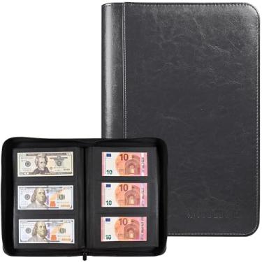 Imagem de Álbum de coleção de notas com 180 bolsos – Organizador de moedas WITHYU sem anel com mangas transparentes sem PVC para cédulas, bilhetes e colecionáveis (preto)