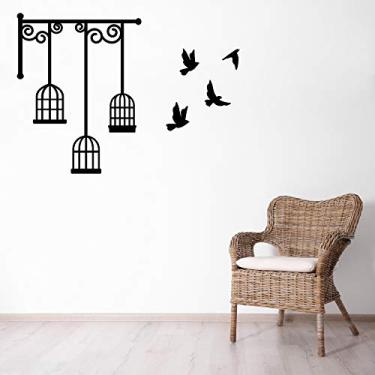 Imagem de Adesivo de Parede Gaiolas e Pássaros para Sala 77x60cm