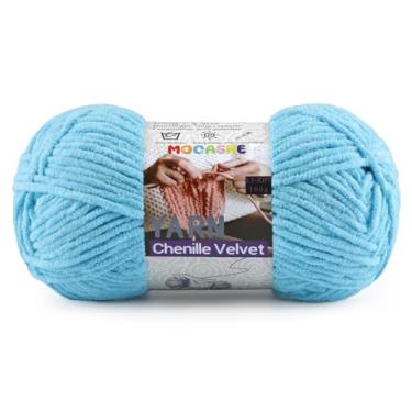 Imagem de Fio grosso para crochê e tricô – Fio super volumoso de chenille de pelúcia fácil de usar 100 g/131 m - Fio de veludo ultramacio para bebês para iniciantes e projetos amigurumi, azul