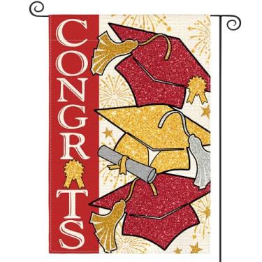 Imagem de AVOIN colorlife Congrats Bandeira de jardim de formatura 30 x 45 cm dupla face externa, bonés de graduados cerimônia de diploma classe 2024 jarda decoração externa vermelha