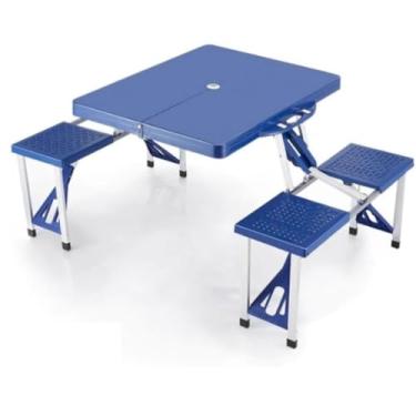 Imagem de Mesa Dobrável de Alumínio com 4 Banquetas para Camping, Azul, ABS e Aço, 65x64x83cm, Portátil com Alça, Suporta 80kg por Banqueta