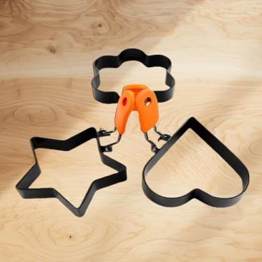 Imagem de Pacote com 3 formas de panqueca - Modelador de ovos de aço inoxidável para frigideira e chapa - Anel de omelete com 3 formas, ferramenta antiaderente de fácil limpeza para café da manhã