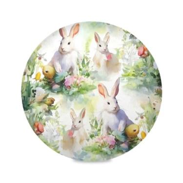 Imagem de Wassud Jogo americano branco coelho tapete de mesa redondo para cozinha e jantar tapetes laváveis resistentes ao calor decoração de mesa 39 cm