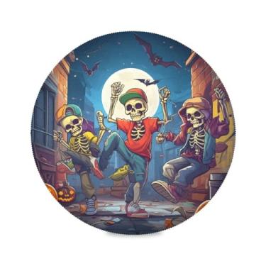 Imagem de Wassud Jogo americano esqueletos dançantes tapetes de mesa redondos para cozinha e jantar tapetes laváveis decoração de mesa 39 cm