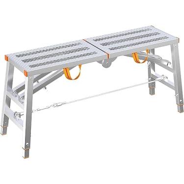 Imagem de Escadotes plataforma de trabalho ajustável escada de trabalho dobrável de aço, plataforma de trabalho portátil de aço carbono andaime torre escada banco, carga de 399.2 kg, tamanho: 140 * 40 cm 200