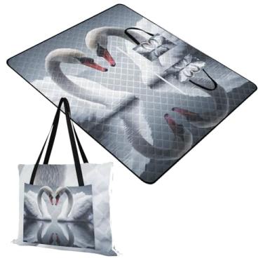 Imagem de WELLDAY Cobertores de piquenique com cisnes brancos, impermeável, dobrável, 203 x 395 cm, cobertor extra grande, tapete de piquenique para parque, praia, viagens