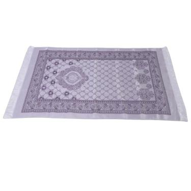 Imagem de GLOGLOW Tapete de Oração, Tapete de Oração Muçulmano de Tecido de Algodão Com Bordados Tradicionais e Borlas, Tapete de Viagem Portátil Com Bolsa de Transporte e Miçangas, para Decoração (Roxa)
