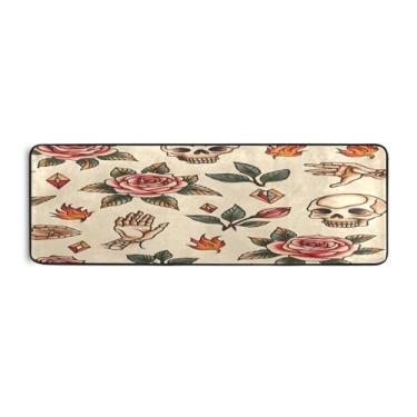 Imagem de Qilmy Tapete retrô com estampa de caveira rosa 183 x 61 cm, antiderrapante, antifadiga, confortável, tapetes longos, para quarto, sala de estar, banheiro, corredores, entrywa482
