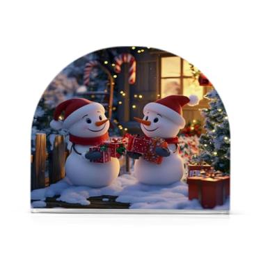 Imagem de Wassud Dois adoráveis bonecos de neve porta-guardanapos de acrílico, dispensador de guardanapo de papel moderno em forma de U para mesa, cozinha, sala de jantar, bancada 1 peça (comporta 50-60