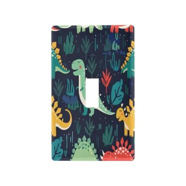 Imagem de Wassud Placa de cobertura para interruptor de luz, desenhos animados, dinossauros, capas de tomada decorativas, placa de parede para tomadas elétricas, interruptor único 11 x 6 cm
