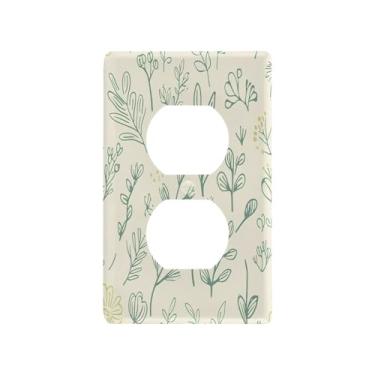 Imagem de Wassud Placa de cobertura de interruptor de luz, capas de tomada decorativas, placa de parede para tomadas elétricas, arte de linha simples, folhas duplex 12 x 7 cm