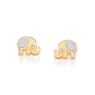 Imagem de Brinco Elefante Com Zirconias Rhodium Rommanel 527560 Cor:Dourado, Dou