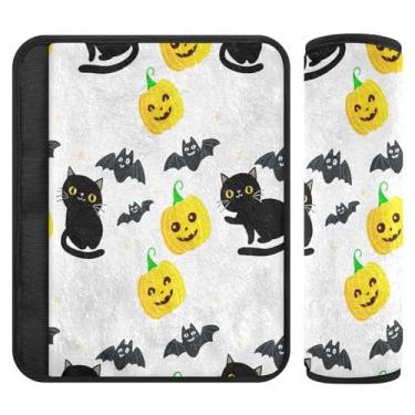 Imagem de Burbuja Capa para cinto de segurança de carro Cats Bats Yellow Pumpkins Almofadas macias confortáveis para cinto de segurança de carro para alça de ombro de assento, 1 par médio