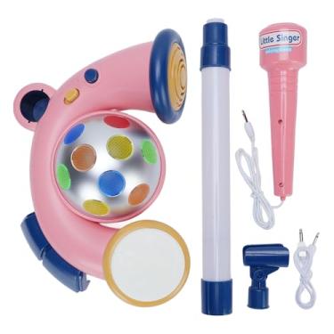 Imagem de CUOFYUNL Microfone infantil com suporte para amplificação de som Máquina de karaokê infantil para aprendizagem precoce com microfone