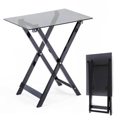 Imagem de Namalu Mesa de jantar dobrável de acrílico para TV, pequena bandeja dobrável, economiza espaço para comer, lanche, café, cama, mesa, sala de estar, cozinha, móveis, montagem fácil (sem borda, 51,8 x