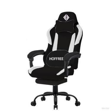 Imagem de HOFFREE Cadeira de jogos com massagem de amassar, cadeira ergonômica para computador de escritório com apoio para os pés e suporte lombar massageador estilo corrida cadeira de vídeo gamer altura