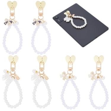 Imagem de PLIGREAT 6 peças de pingentes de pérolas para Kindle, berloques de telefone Bownot E-reader fofos bolsa amuletos com gancho de coração pulseiras decorativas acessórios para mulheres telefone Kindle