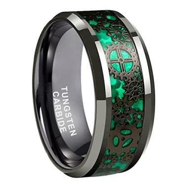 Imagem de TUTISS Anéis de tungstênio de bronze com revestimento em fibra de carbono azul verde vermelho e vermelho de 8 mm para homens e mulheres, bordas chanfradas polidas, ajuste confortável, Metal não precioso, Sem pedra preciosa