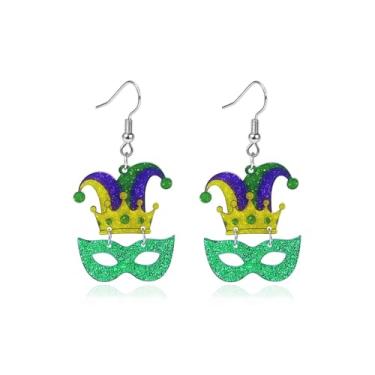 Imagem de BOOZIQ Brincos de carnaval para mulheres, máscara de flor de lis, de acrílico, coroa de chapéu, brinco com pingente de carnaval, tema de carnaval, colorido, borla, brinco, acessórios de joias de