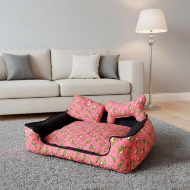 Imagem de Cama Pet Quadrada Gigante Ônix Impermeável – Máximo Conforto para Cães Grandes (Dino Rosa)