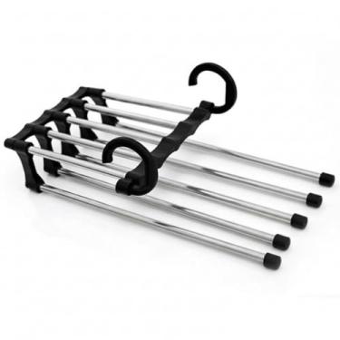 Imagem de Cabide Multiuso para Calças 5 Espaço – Dobravel, Vertical e Horizontal – Estrutura em Aço Inox e Plastico Resistente – Economia de Espaço e Organizaçao para Guarda-Roupa