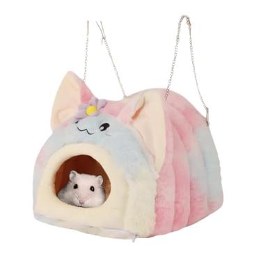 Imagem de Copfeu Cama de esquilo pendurada, casa de refúgio, porquinho-da-índia, ninho de algodão, quente, fofo, macio, lavável, casa de dormir, adequada para hamsters, esquilos, porquinhos-da-índia e outros