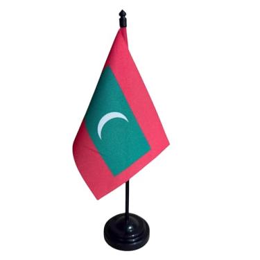 Imagem de Bandeira de Mesa Maldivas, 26cm Altura Total, 18x11cm Tecido Oxford, Face Única, Base Plástica Preta, Decorativa, Multicolorido, para Escritório, Eventos e Cerimônias