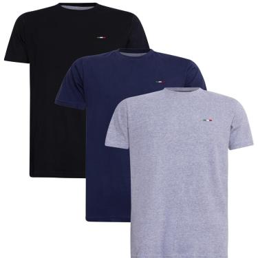 Imagem de Kit 3 Peças Camisetas Básicas Masculina FMF em Algodão Premium no Estilo Tommy Bordado Itália-Masculino