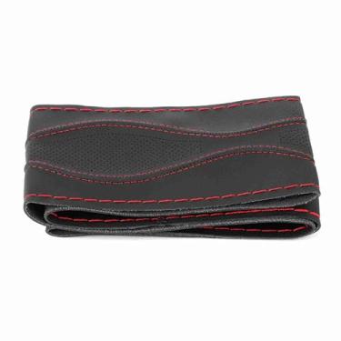 Imagem de Naroote Capa de Volante de Couro Costura à Mão para Entusiastas de Diy Com Agulhas e Linha para Acessórios Universais de Carro (Preto Vermelho)