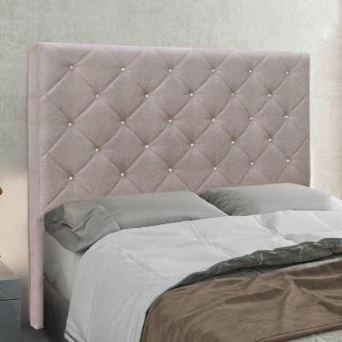 Imagem de Cabeceira Casal Queen 1,60m Com Captonê E Botões Brilhantes Em Tecido Linho Paris – Lucadi Rústico Areia