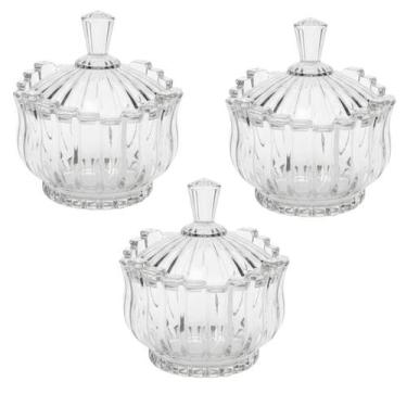 Imagem de Kit 3 Potiche Bomboniere Baleiro Bala De Vidro Decoração Com Tampa 900