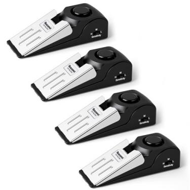 Imagem de Alarme de batente de porta, tampa de porta com alarme de segurança de 120DB, sirene de batente de porta, dispositivos de segurança de porta para viagens, apartamento, hotel e casa (pacote com 4)