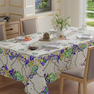 Imagem de XCHI Toalha de mesa de carnaval retangular para decoração de festa em casa para jantar em casa, decoração de festa de carnaval com miçangas, máscaras de íris